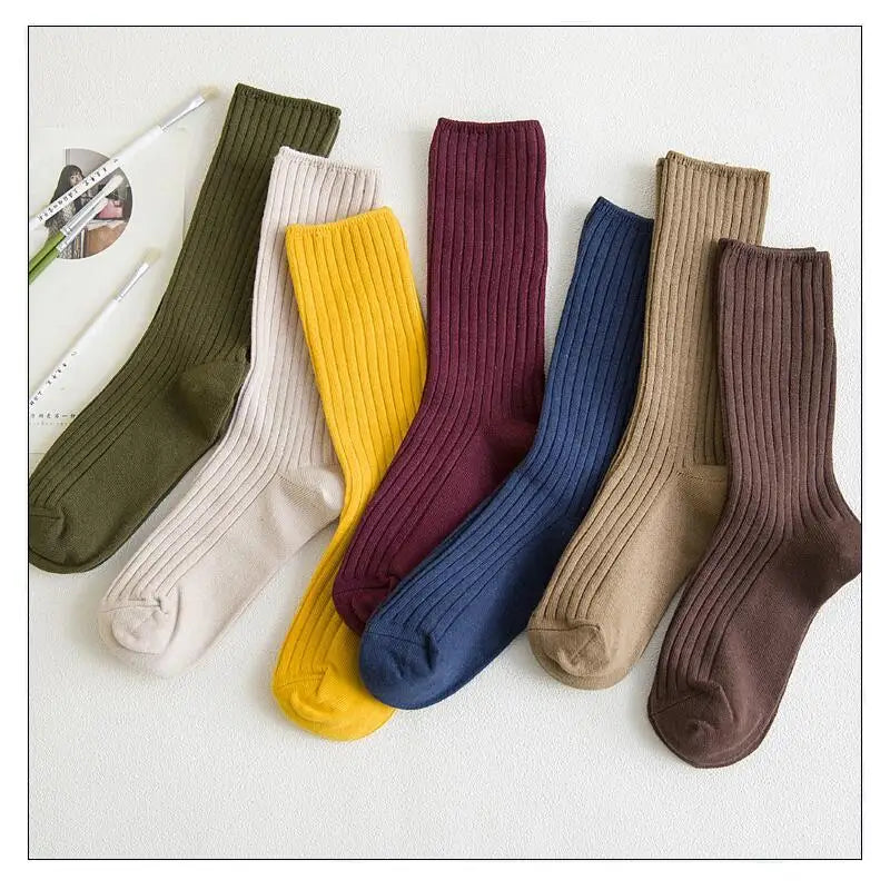 New Arrive Harajuku Retro Women Cotton Loose Socks for Winter In Tube Korean Pure Color Yellow Designer Christmas Cute Kawaii