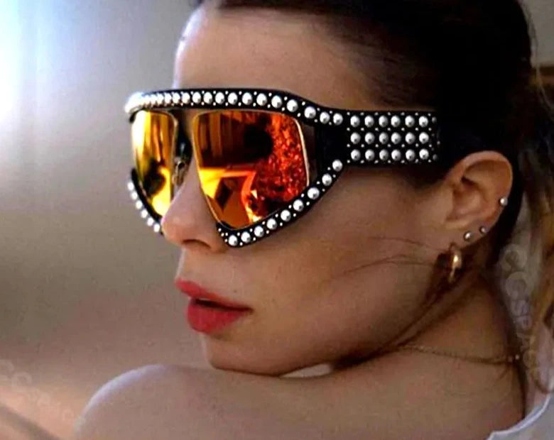 45448 Goggles Sunglasses Women Luxury Shades Pearl Glasses Frame Red Mirror Glasses Oversized UV400 Brand Glasses Female