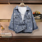 Women's Cotton Cowboy Coat 2022 Spring Autumn New Fashion Loose Denim Jacket Casual Printing Jeans Outerwear Top Female 5XL