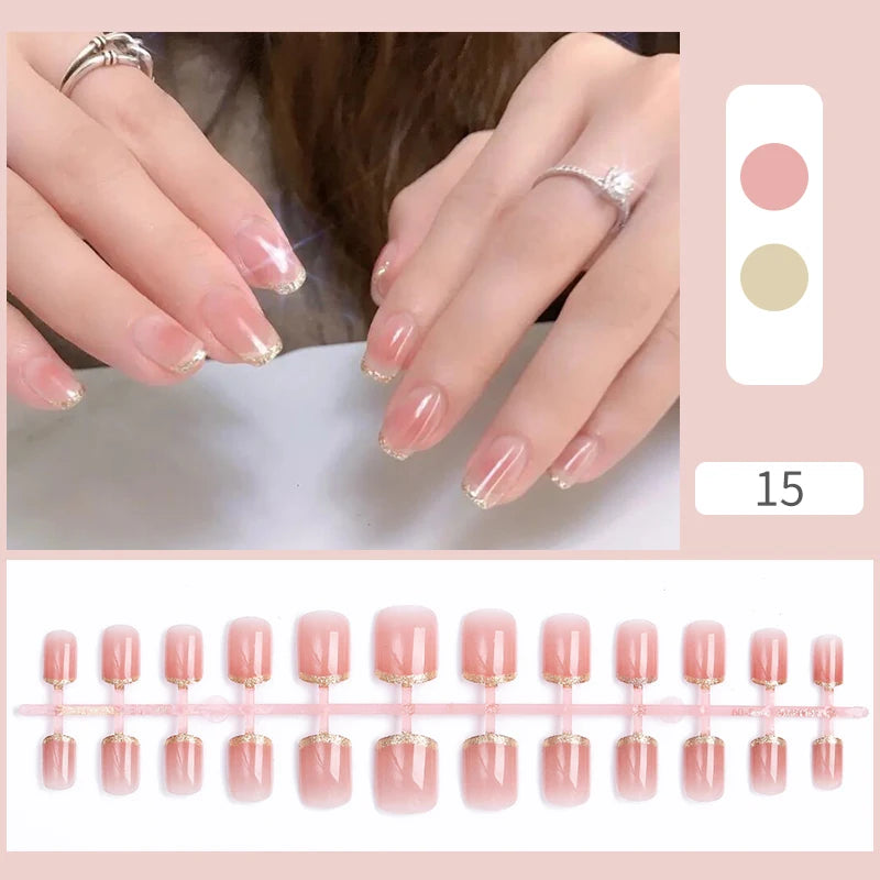 24Pcs Natural Nude French Wearable False Fake Nail Tips Full Cover Nails Gel Press On Detachable Finished Fingernail Nail Tool