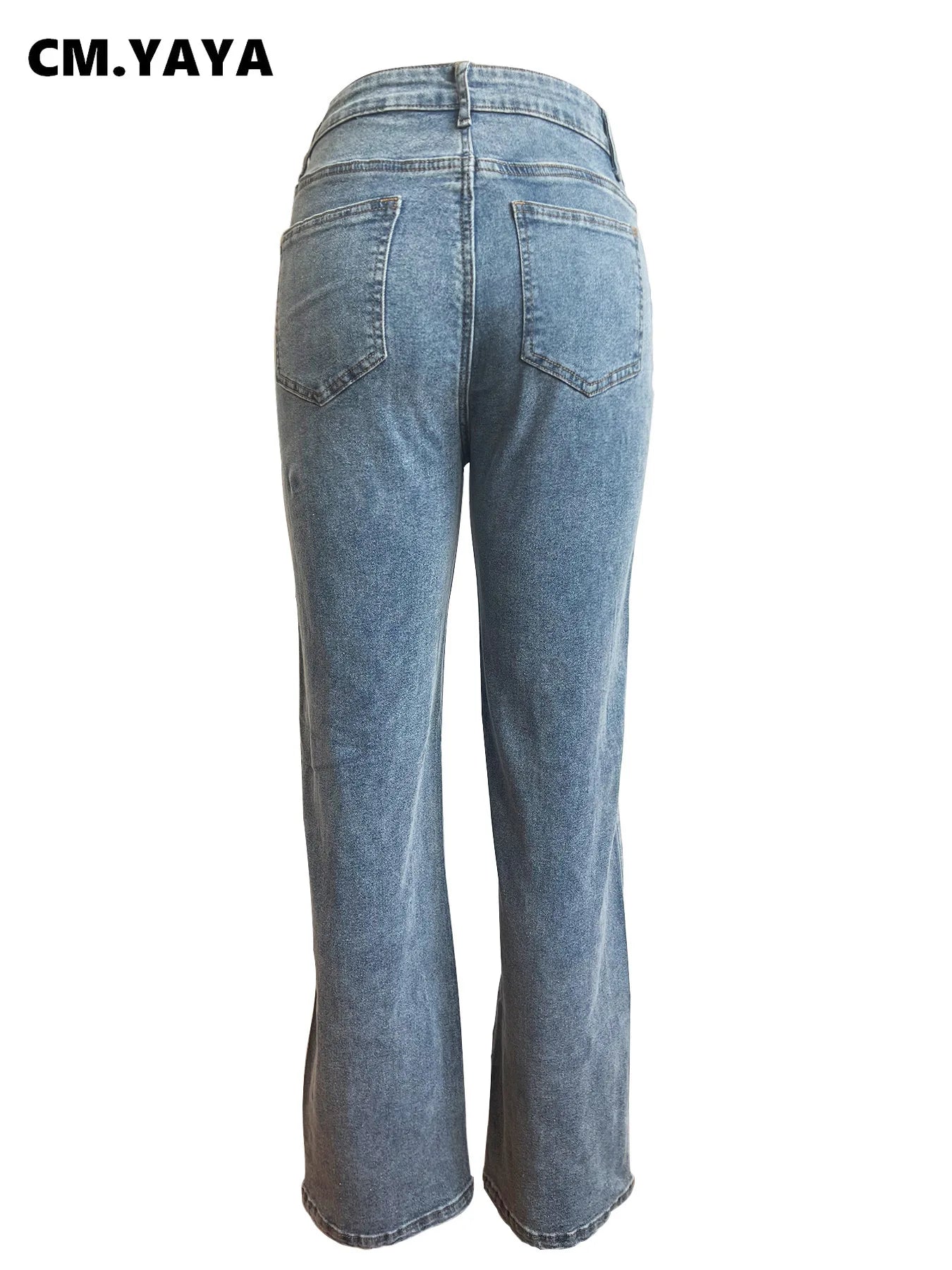 CM.YAYA Women Vintage Cutout Hollow Out Criss Cross Straight Denim Pants 2024 Fashion INS High Waist Wide Leg Jeans Trousers