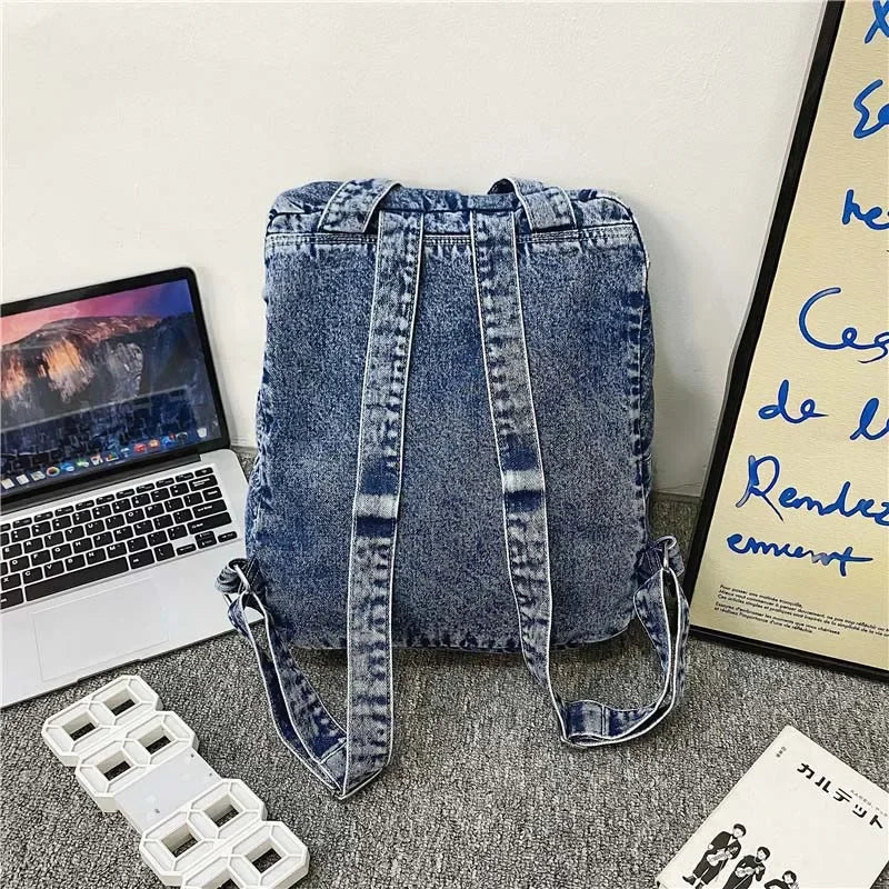 Denim Backpack For Women And Men Casual Large Capacity Laptop Bagpack College Student School Bags Book Fashion Blue Travel bolsa