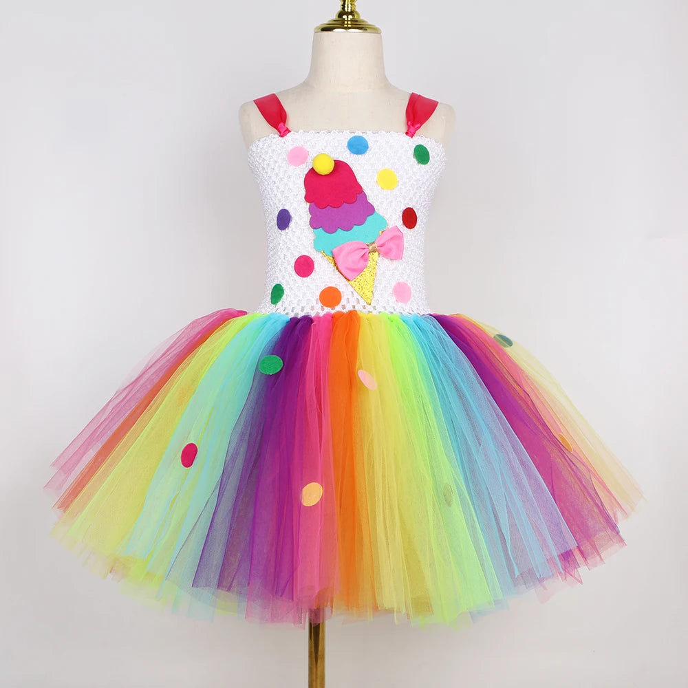 Candy Ice Cream Princess Dresses for Girls Rainbow Birthday Tutu Outfits Christmas Halloween Costumes Child Cake Smash Clothes