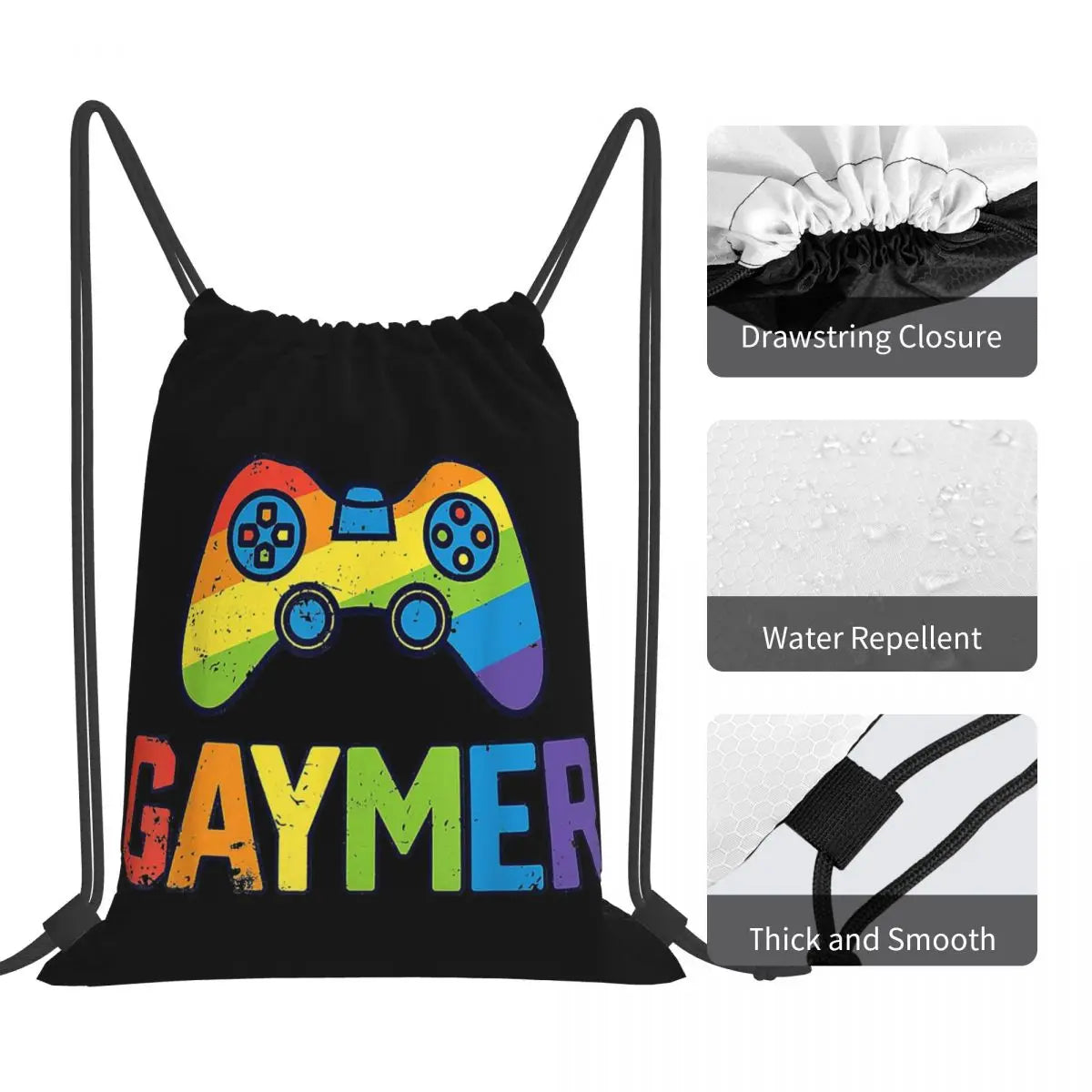 Gaymer Gamer Gay Pride LGBT Lesbian Rainbow Flag Backpacks Casual Portable Drawstring Bags Sports Bag Book Bags For Man Woman