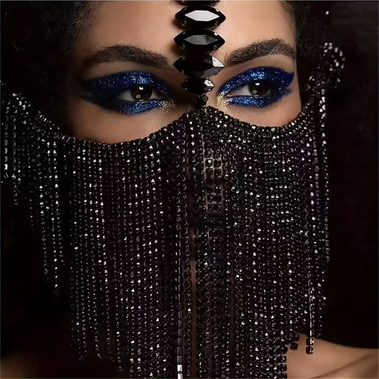 Shiny Long Tassel Rhinestone Mask Jewelry Accessories