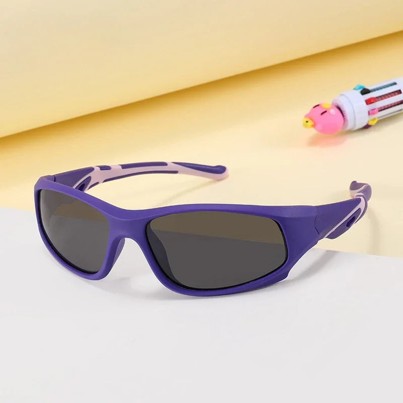 Fashion Kids Silicone Frame TAC Polarized Sun Glasses Soft TR90 UV400 Wrap Around Sport Sunglasses for Boys Girls Shades