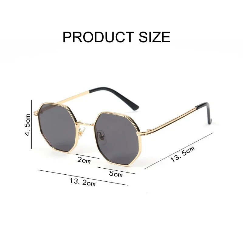 Fashion Boys Girls Octagon Metal Sunglasses Polygon Trend Children's Sun Glasses Kids Outdoor UV400 Eyewear