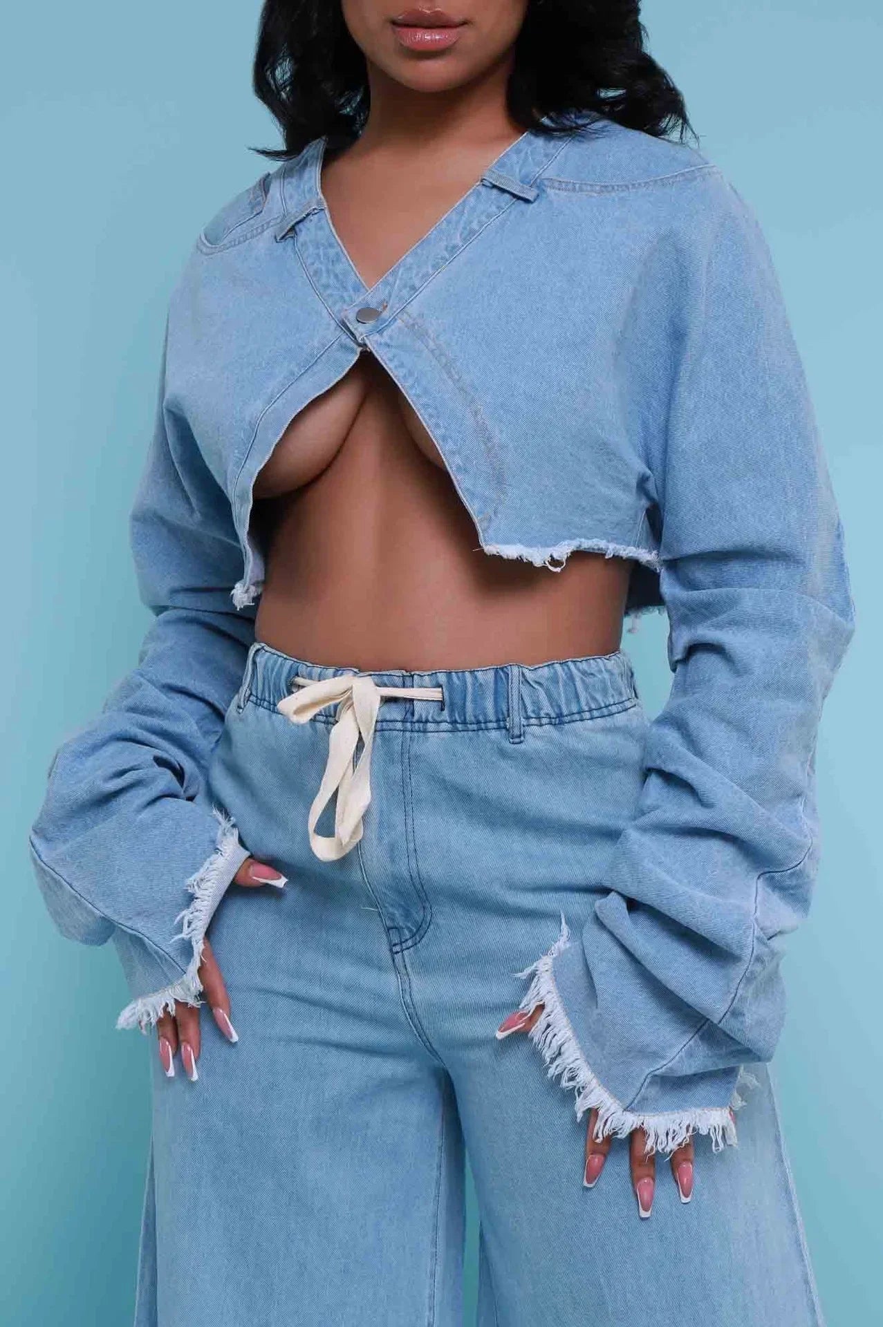 European and American women's clothing Fashionable casual loose denim women's suit two-piece set two piece sets womens outifits