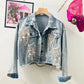 Luxury Autumn Rhinestones Fringed Jeans Jacket Sequined Stars Embroidery Tassels Demin Bomber Coat Loose Cardigan Tops Outwear