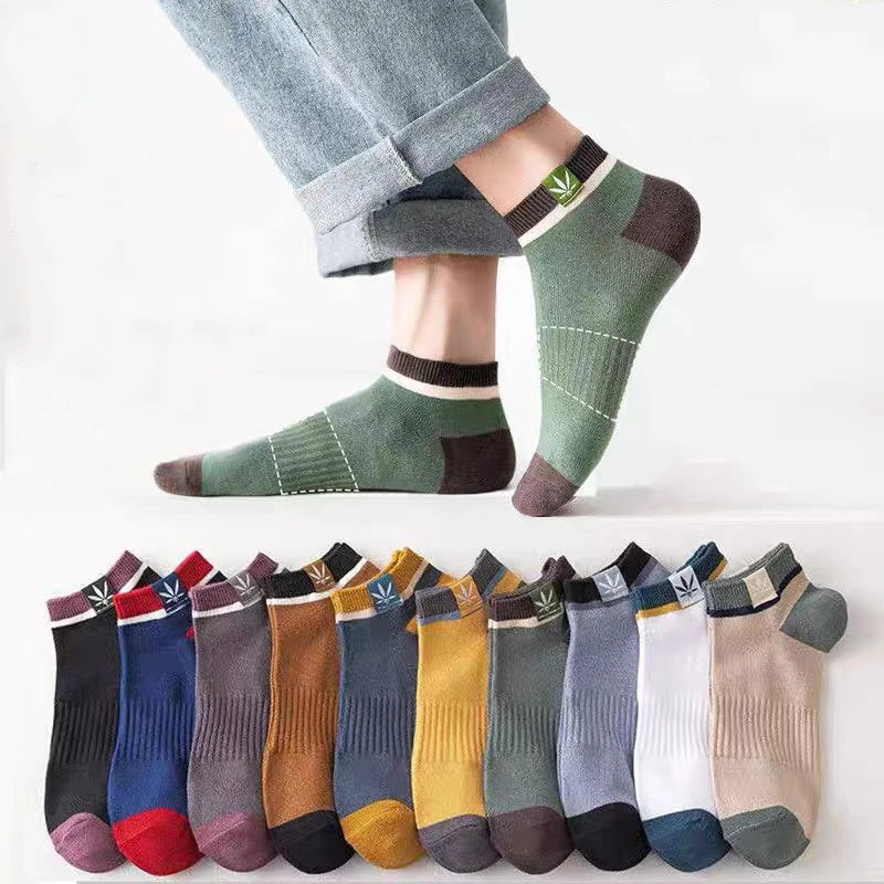 5Pairs Fashion Socks for Men's Summer Thin Sweat-absorbing and Breathable Color Block ins Fashion Sports Cotton Socks Business