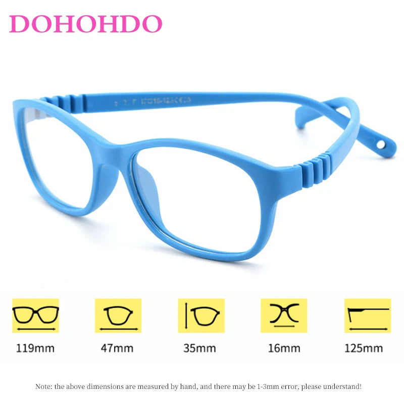 Square Kids Blue Light Glasses Fashion Silicone Flexible Optical Eyeglasses Frame Children 2023 Boy Girl Glasses With Rope UV400