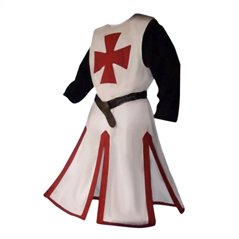 S-4XL Mens Medieval Crusader Knights Templar Tunic Cosplay Costumes Renaissance Halloween Surcoat Warrior Black Plague Cloak Top