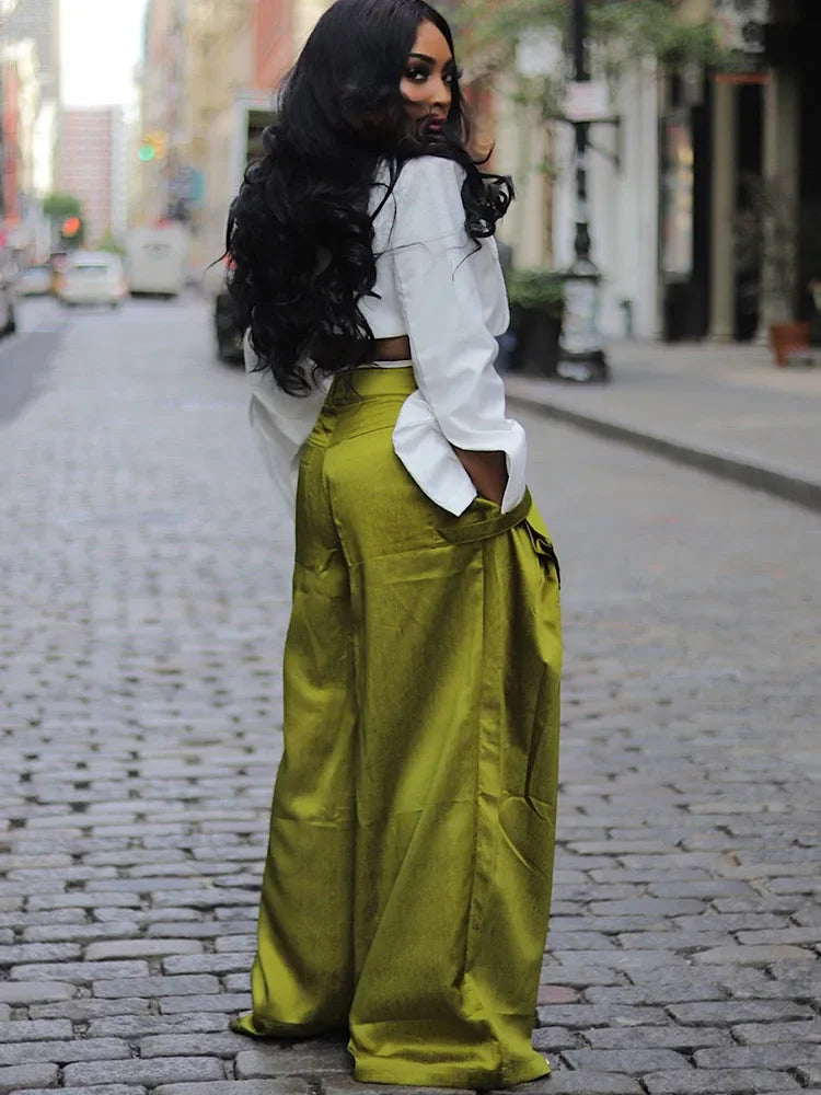 Solid Color Multi-pocket Loose Pants Women High Street Wide Leg Pants Straight High-waisted Oversized Y2K Trousers Pantalones