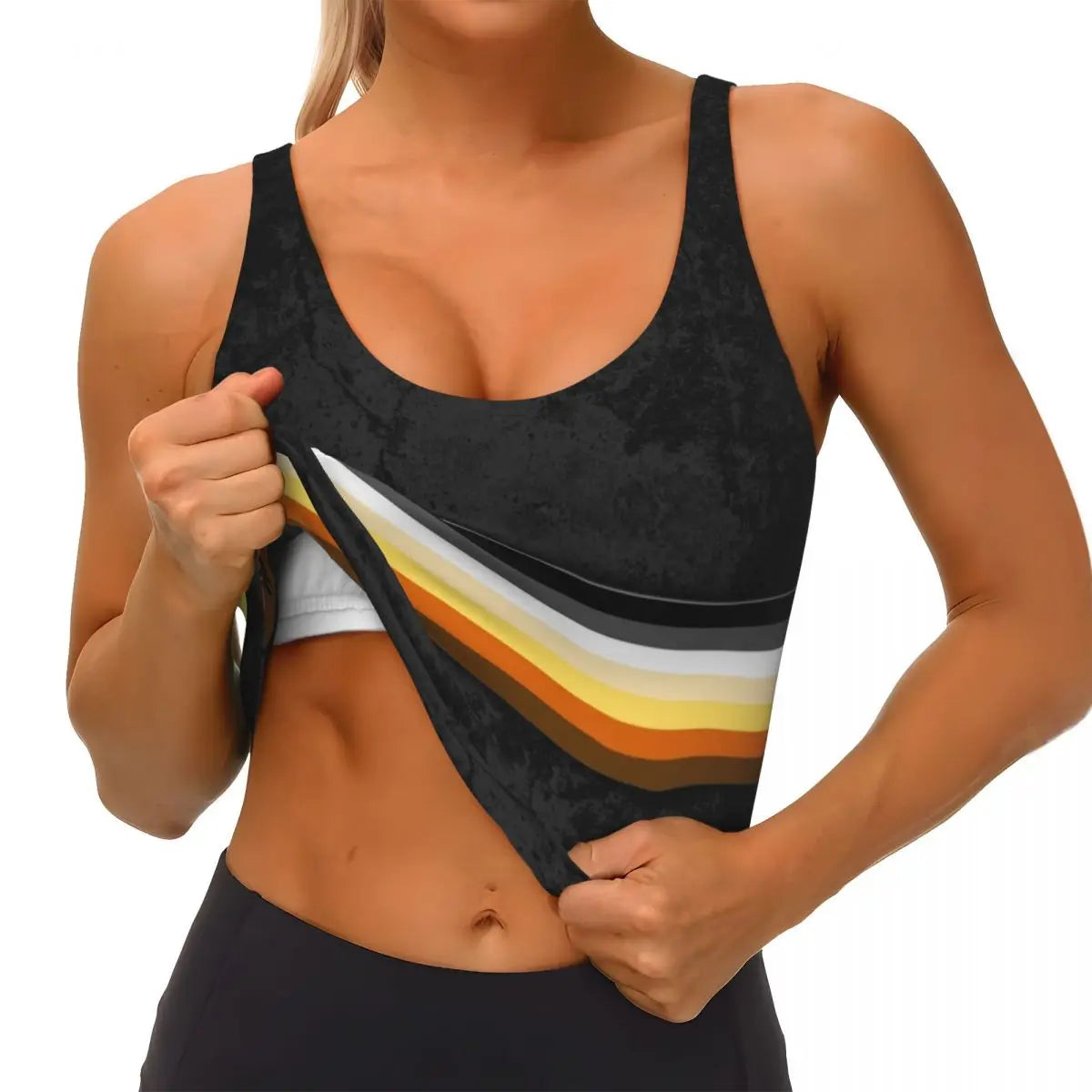 Custom Distressed Gay Bear Pride Flag Stripe High Impact Sports Bras for LGBT GLBT Lesbian Seamless Workout Yoga Crop Tank Tops