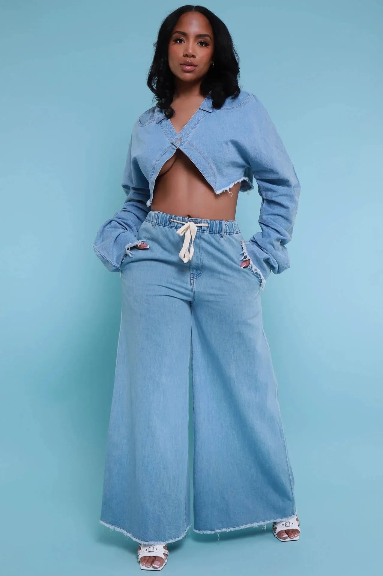 European and American women's clothing Fashionable casual loose denim women's suit two-piece set two piece sets womens outifits