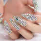 Extra Long Stiletto Press on False Nails Full Cover 3D Rhinestone Fake Nails Manicure Nail Art Tips Set for Wedding Party