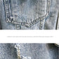 Fashion Cartoon Graphic Print Denim Jacket Men Streetwear Trend Hole Casual Loose Jean Jackets Coat Tops Clothing