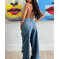 CM.YAYA Women Vintage Cutout Hollow Out Criss Cross Straight Denim Pants 2024 Fashion INS High Waist Wide Leg Jeans Trousers