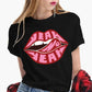 Summer Female Soft T-shirt Women Tshirt Sexy Kiss Lip Lips Saying Funny Black Tee Graphic T Shirt Short Sleeve Crewneck T-shirts