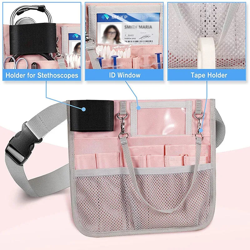 Nursing Organizer Belt Fanny Pack with Tape Holder Multi Compartment Medical Pack Apron Hip Bag for Stethoscopes Bandage Scissor