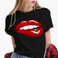 Summer Female Soft T-shirt Women Tshirt Sexy Kiss Lip Lips Saying Funny Black Tee Graphic T Shirt Short Sleeve Crewneck T-shirts