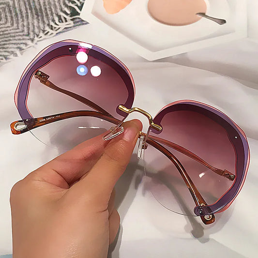 Oversize Sun Glasses  Rimless Round Sunglasses