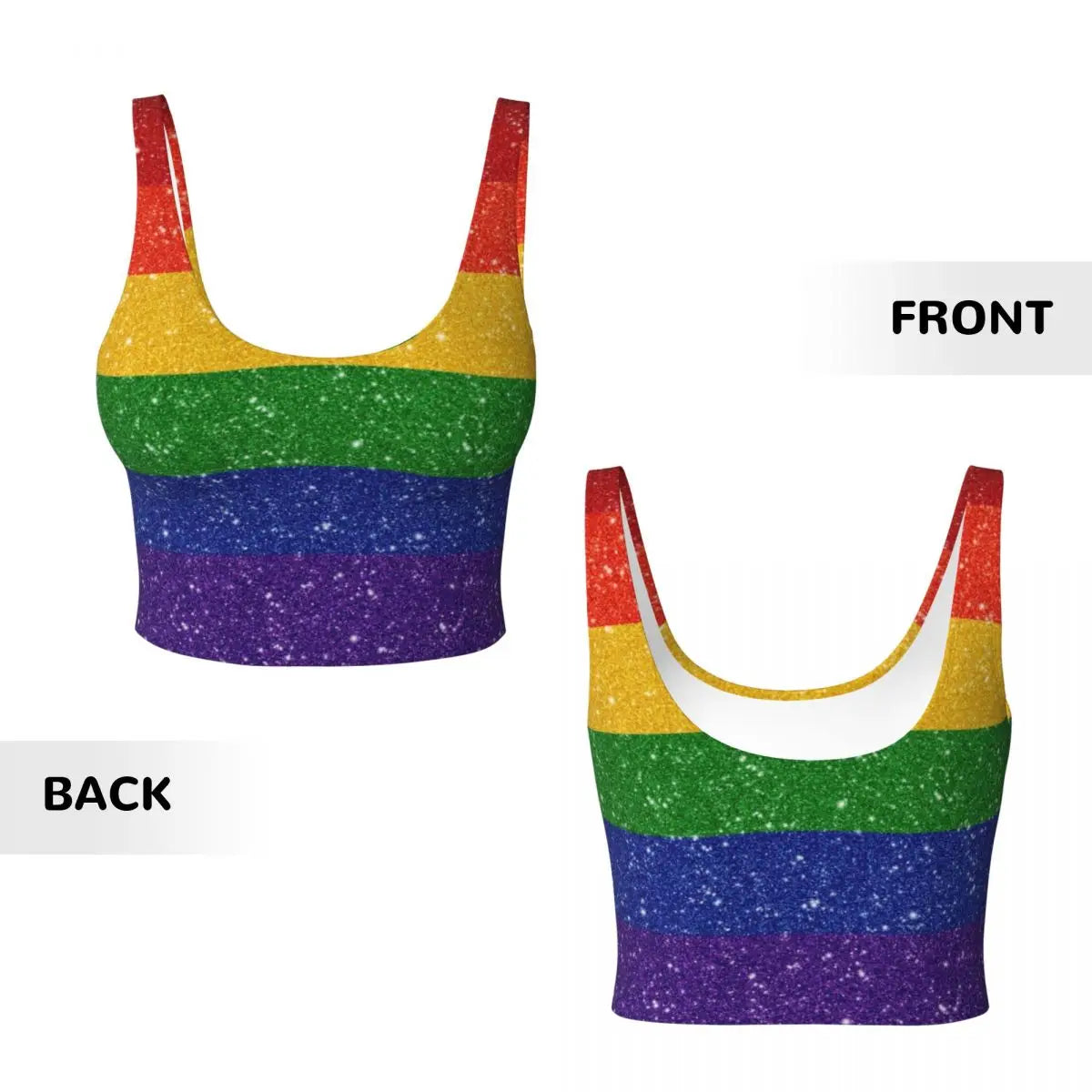 Custom Faux Glitter Rainbow Pride Flag Workout Crop Tank Tops Women's Seamless LGBT Gay Lesbian Yoga Running Sports Bras