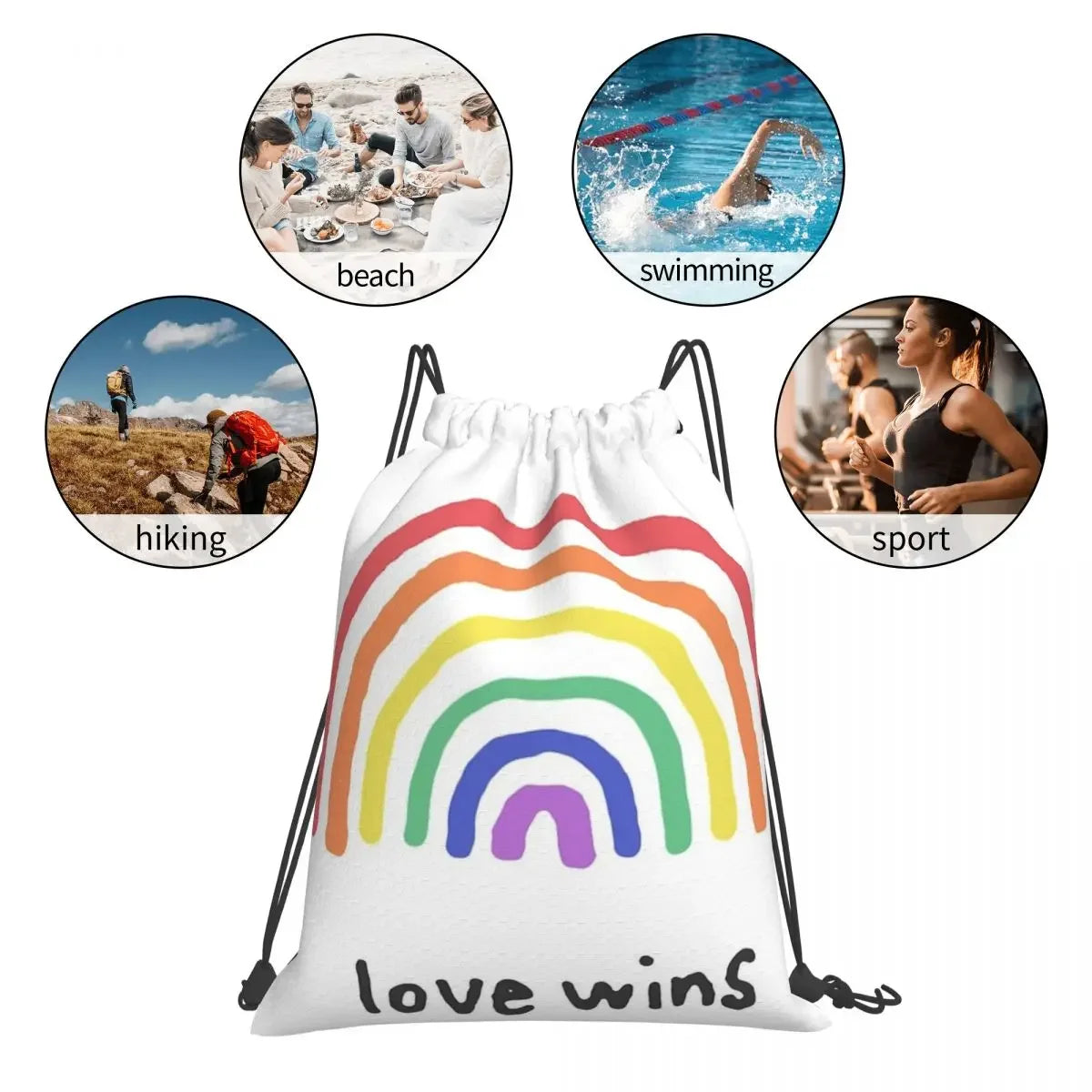 LGBTQA+ PRIDE Backpacks Casual Portable Drawstring Bags Drawstring Bundle Pocket Sports Bag Book Bags For Travel School