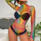 Sexy Rainbow Bodysuit Hollow Out Porno Pride Fishnet Lingerie Women Color Underwear Set Female Show Hip Fishnet Jumpsuit 18+