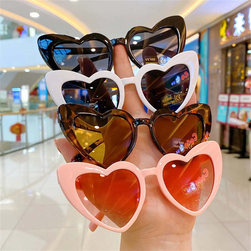 Fashion Heart Shap Cute Kids Sunglasses Big Frame Glitter Pink Summer Sun Shades Glasses Outdoor Eyeglasses UV400 Trend Eyewear