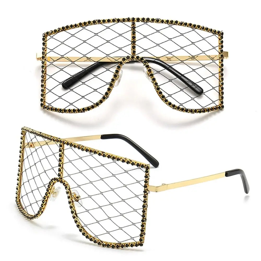 Oversized Rhinestone Mesh Glasses