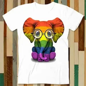 Glasses Baby Elephant Rainbow Gay Pride Soho LGBT T Shirt Adult Unisex Men Women Retro Design Tee Vintage Top A4897