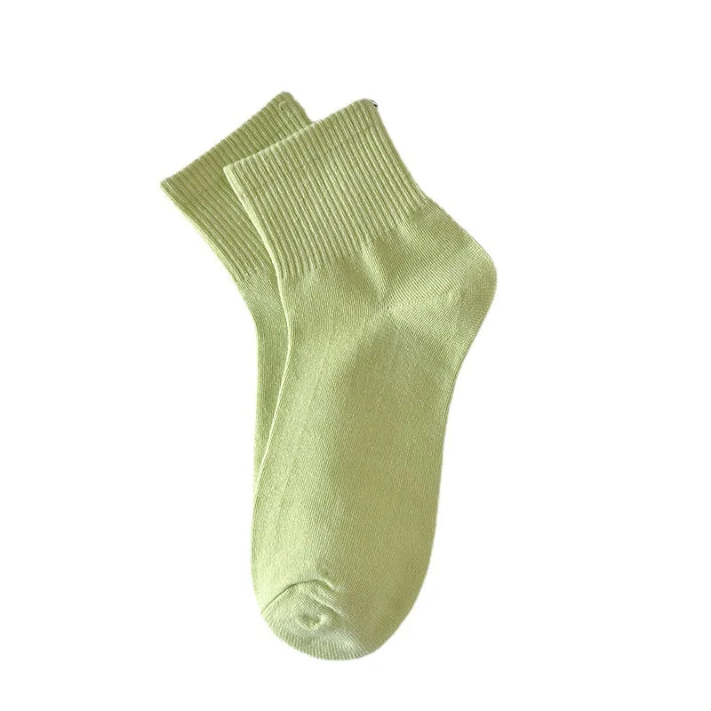 Women's Solid Color Mid-tube Socks Spring and Summer Thin Breathable Cotton Socks White Summer Candy Socks