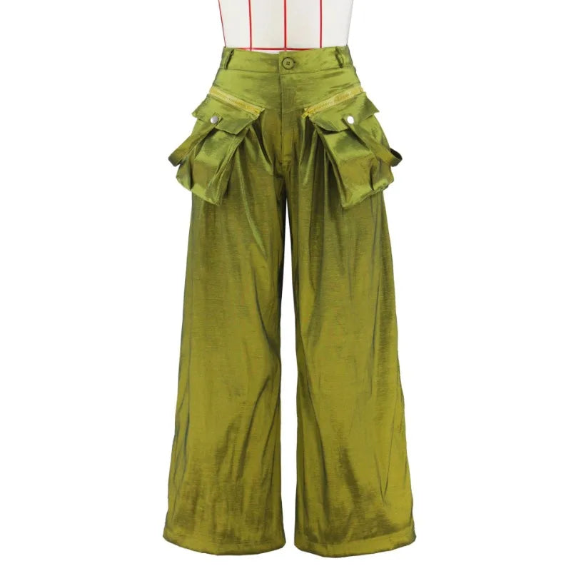Solid Color Multi-pocket Loose Pants Women High Street Wide Leg Pants Straight High-waisted Oversized Y2K Trousers Pantalones